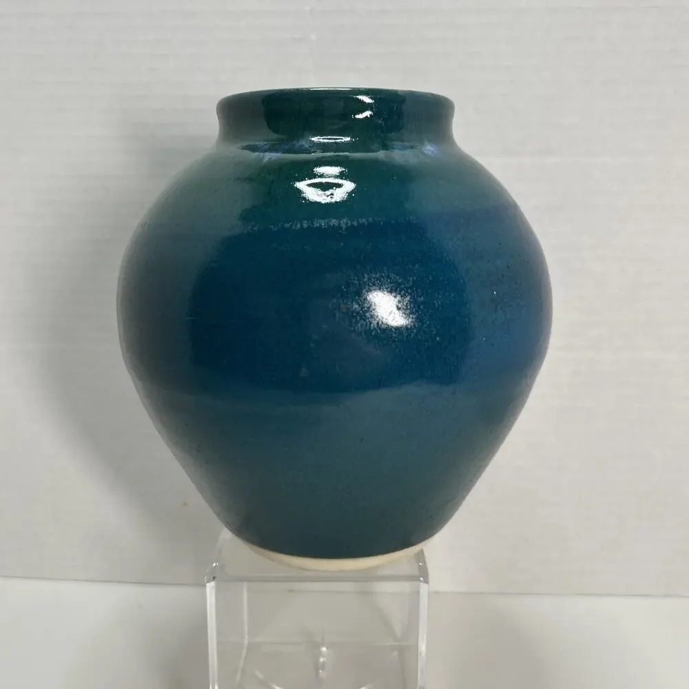 Vtg Studio Art Pottery Mottled Teal Blue Glazed 6